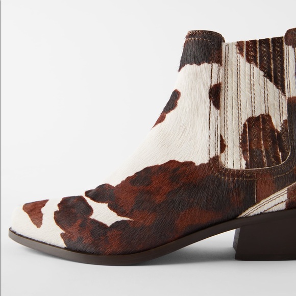 Zara Shoes Zara Leather Heeled Cowboy Boots Animal Cow Print Poshmark